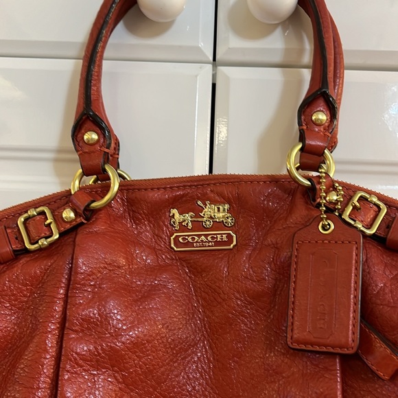 Vintage Coach Bag Orange Full Leather Shoulder, Top Handle and Cross Body - Picture 4 of 9